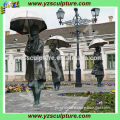 life size casting bronze garden statue people in the rain